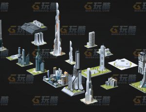 玩酷CG网—高科技建筑群C4D模型