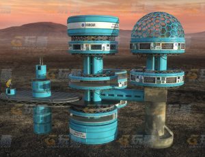 玩酷CG网—科技蓝色圆形标志建筑C4D模型