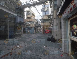 玩酷CG网—科技破损平民街道C4D模型