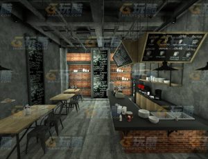 玩酷CG网—咖啡馆C4D模型