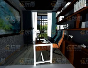 玩酷CG网—书房C4D模型