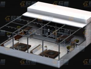 玩酷CG网—天台餐厅C4D模型