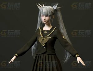 玩酷CG网—可爱双马尾女孩C4D模型