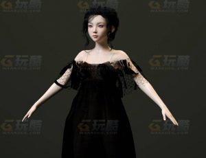玩酷CG网—大黑连衣裙女C4D模型