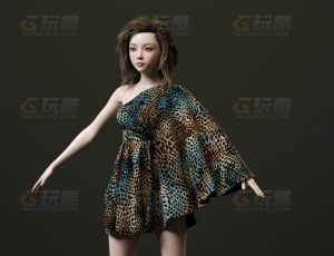 玩酷CG网—单肩连体衣女C4D模型