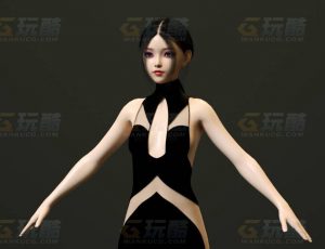 玩酷CG网—黑色连衣皮裤女C4D模型