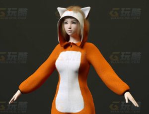 玩酷CG网—猫睡衣女C4D模型