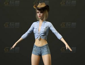 玩酷CG网—牛仔风美女C4D模型