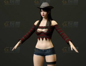 玩酷CG网—牛仔服黑发女C4D模型