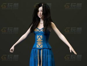 玩酷CG网—性感蓝色连衣裙美女C4D模型