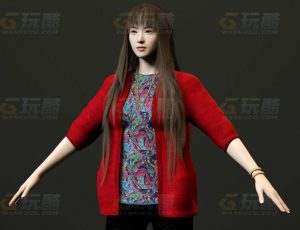 玩酷CG网—长发红外套女C4D模型