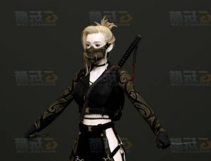 玩酷CG网—赛博美女忍者杀手C4D模型