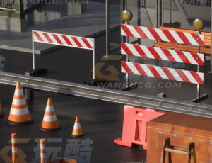 玩酷CG网—城市马路垃圾桶公交站路障模型