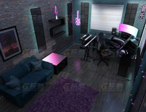 玩酷CG网—赛博朋克风音乐室Blender模型