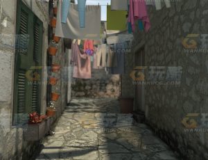 玩酷CG网—晾衣小巷Blender模型