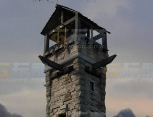 玩酷CG网—中世纪破旧瞭望塔Blender模型