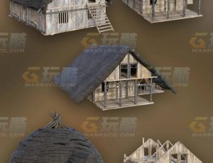 玩酷CG网—木构茅草房Blender模型