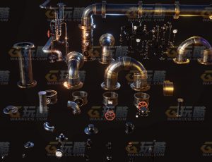 玩酷CG网—蒸汽朋克齿轮管道仪器Blender模型