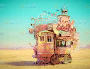 玩酷CG网—奇幻车屋场景Blender模型