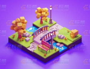 玩酷CG网—可爱卡通多边形场景Blender工程源文件