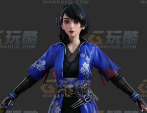 玩酷CG网—风格化日本女武士Blender模型