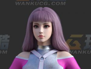 玩酷CG网—紫红色头发科技美女Blender模型