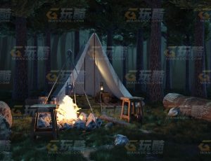 玩酷CG网—野外森林露营场景Blender工程文件