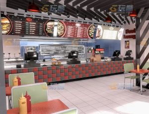 玩酷CG网—快餐店与内景厨房Blender模型