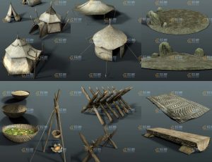 玩酷CG网—原始部落野蛮人生活环境套装Blender模型