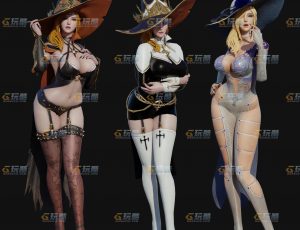 玩酷CG网—性感魔法师三种装扮Blender模型