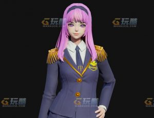 玩酷CG网—粉色长管服美女Blender模型