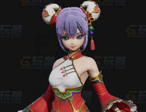 玩酷CG网—可爱卡通国风小女孩Blender模型