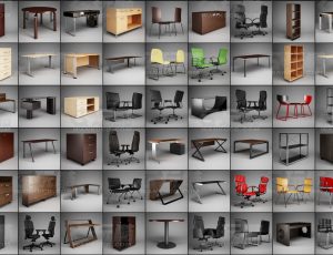 玩酷CG网—办公桌椅设备C4D模型