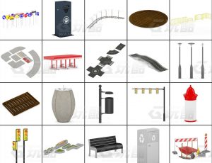 玩酷CG网—马路设施C4D模型