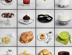 玩酷CG网—西餐蛋糕水果饮料食物C4D模型