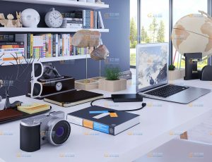玩酷CG网—时尚简洁书房C4D模型