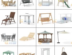 玩酷CG网—海滩休闲设施C4D模型