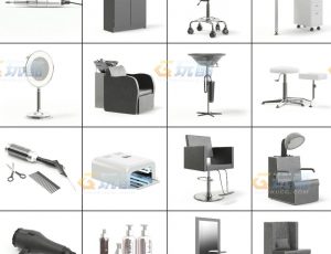 玩酷CG网—理发店内饰C4D模型
