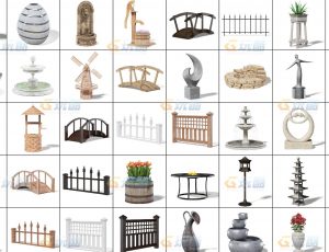 玩酷CG网—公园美化设施C4D模型