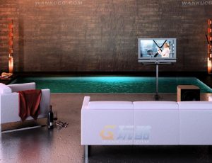 玩酷CG网—宽敞简洁客厅Blender模型