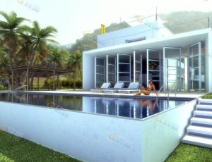 玩酷CG网—方形泳池别墅Blender模型