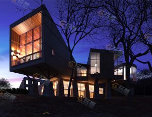 玩酷CG网—方形大别墅Blender模型