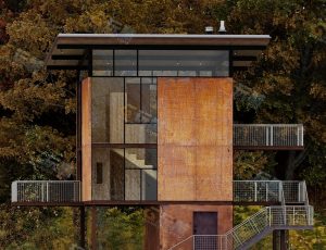 木板方形别墅Blender模型