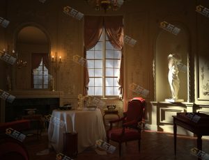 西方欧式艺术饭厅Blender模型