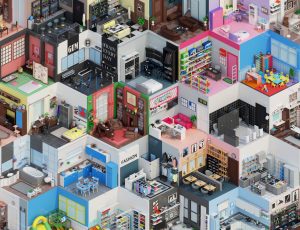 简约卡通3D房间场景合辑模型