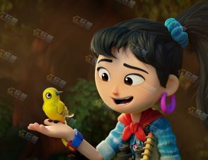 小女孩与小黄鸟Blender模型