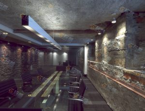 墙砖风格装修会议室Blender模型