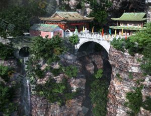 悬崖峭壁中的寺庙Blender模型