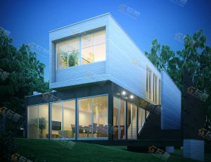 方形结构林中小别墅Blender模型