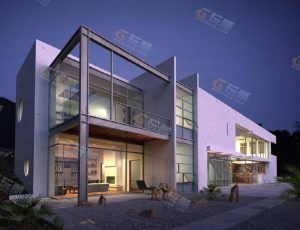 现代时尚气派方形结构别墅Blender模型